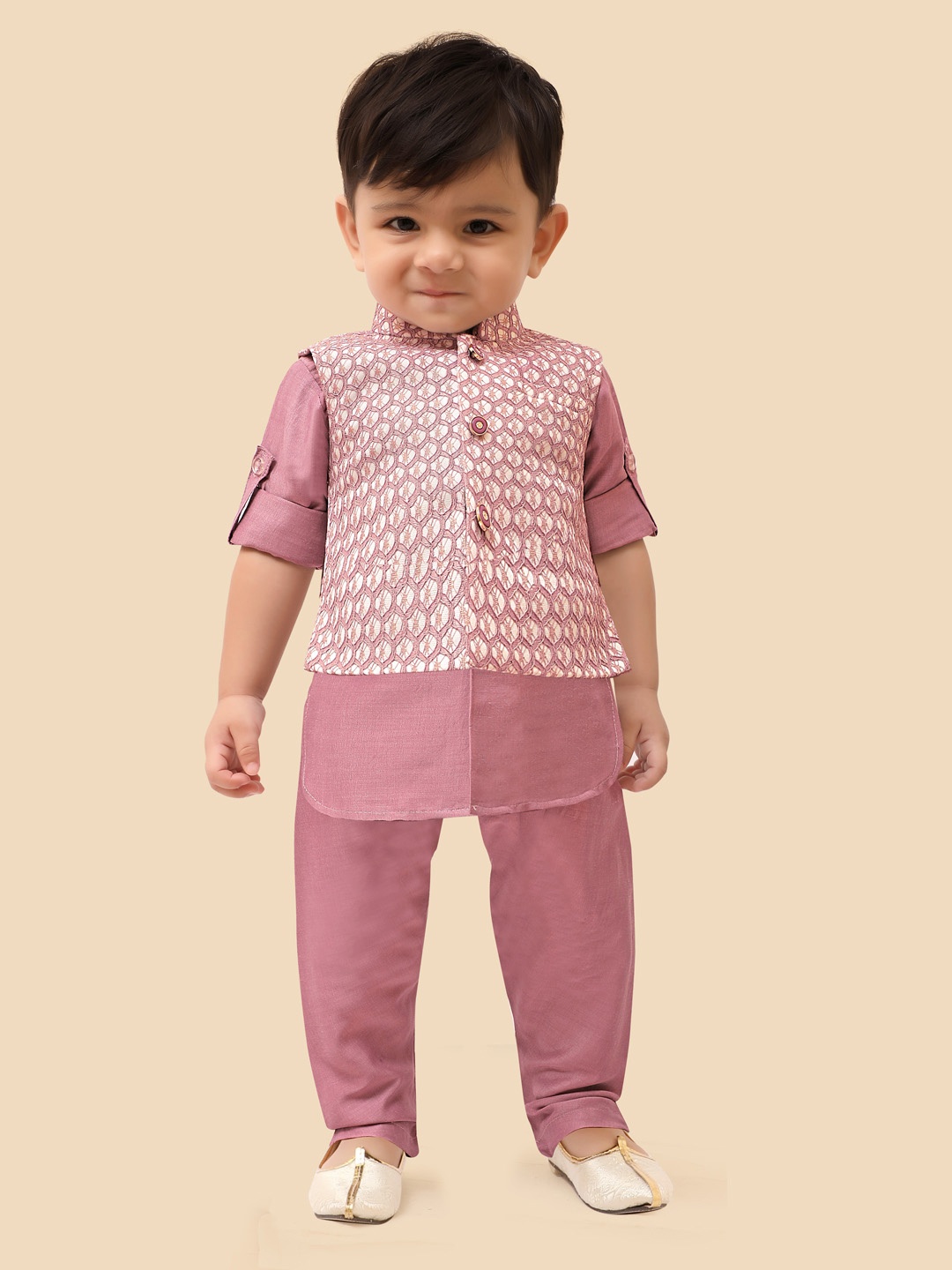 

Ethniks Neu-Ron Boys Straight Cotton Kurta with Pyjamas & Jacket, Purple