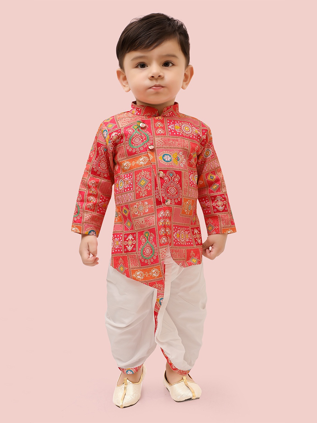 

Ethniks Neu-Ron Boys Floral Printed Straight Kurta with Dhoti Pants, Pink