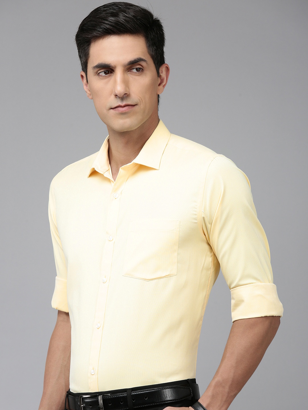 

Park Avenue Self Design Slim Fit Formal Shirt, Yellow