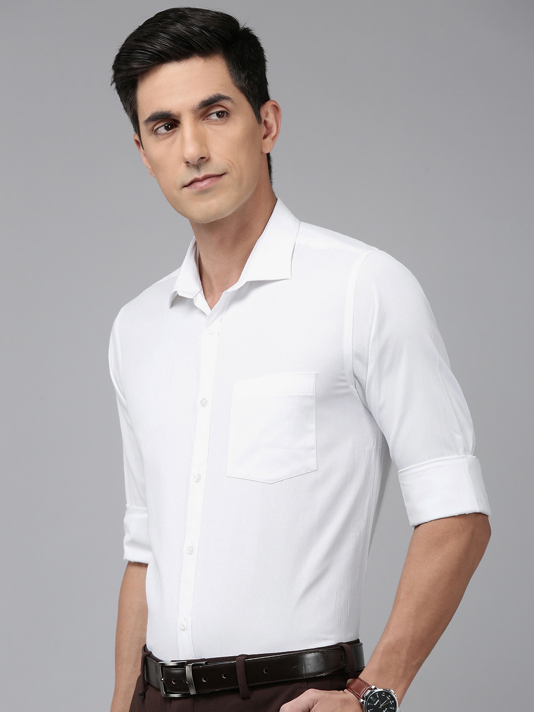 

Park Avenue Self Design Textured Slim Fit Formal Shirt, White