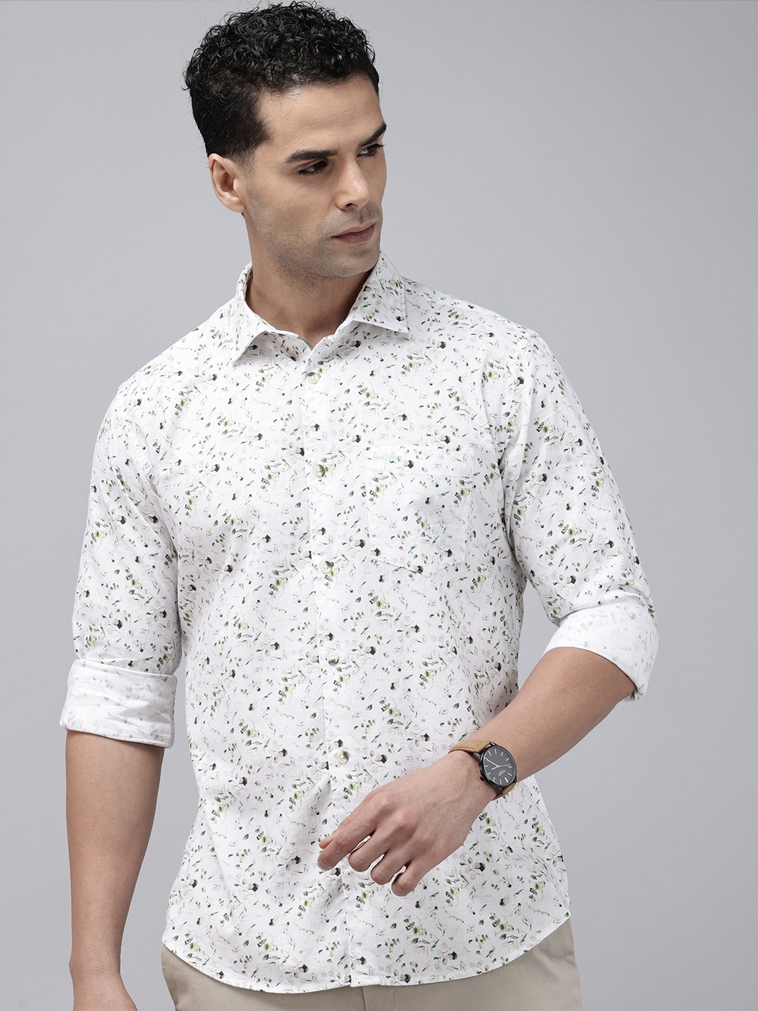 

Park Avenue Slim Fit Opaque Floral Printed Pure Cotton Casual Shirt, White