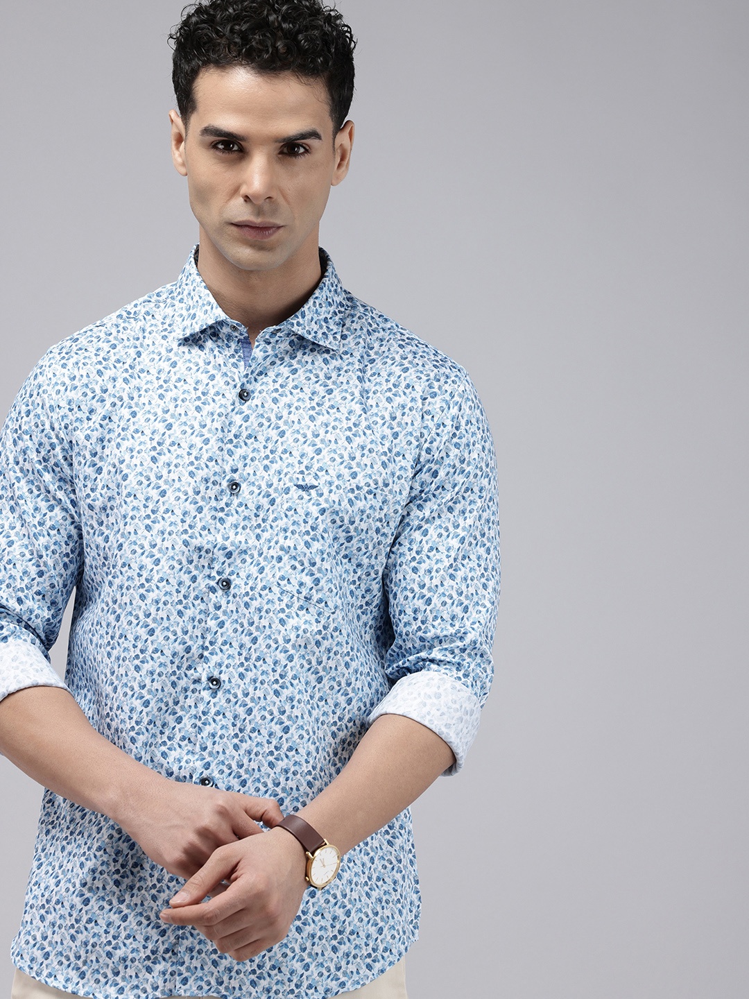 

Park Avenue Slim Fit Opaque Floral Printed Pure Cotton Casual Shirt, Blue