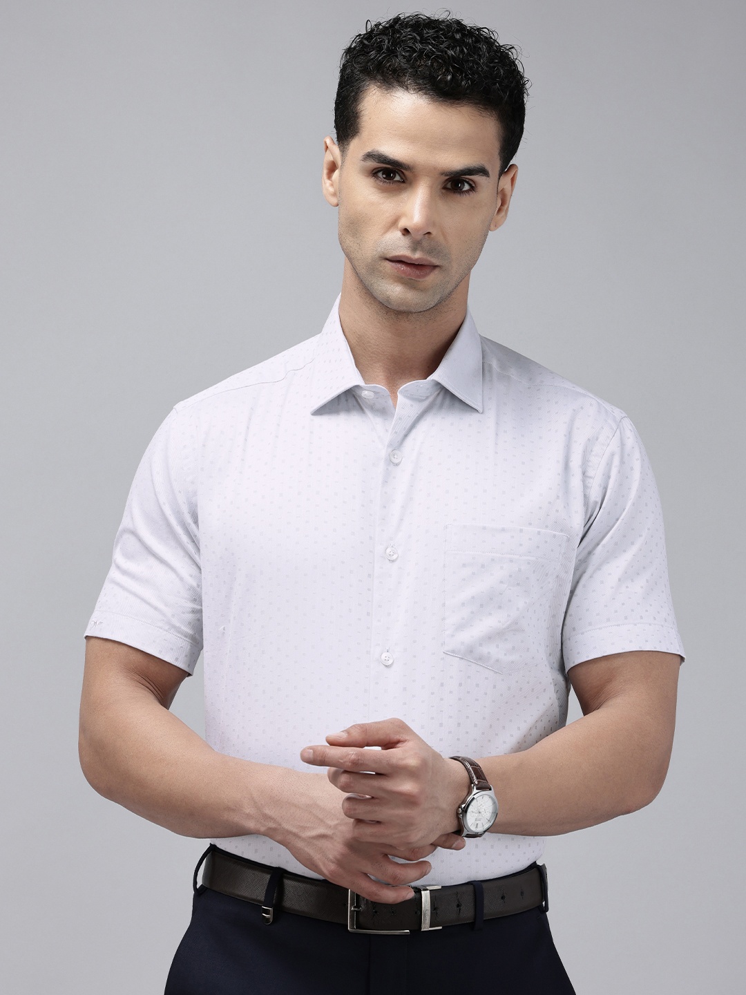 

Park Avenue Geometric Self Design Pure Cotton Formal Shirt, Grey