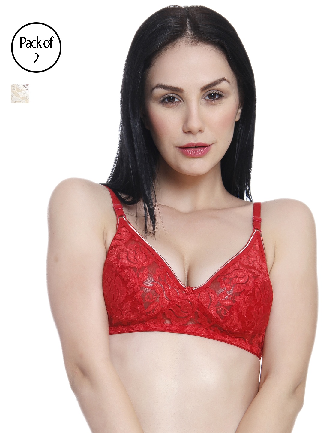 

Innocence Women Pack of 2 Balconette Bra BBAPLIN44478_40, Red