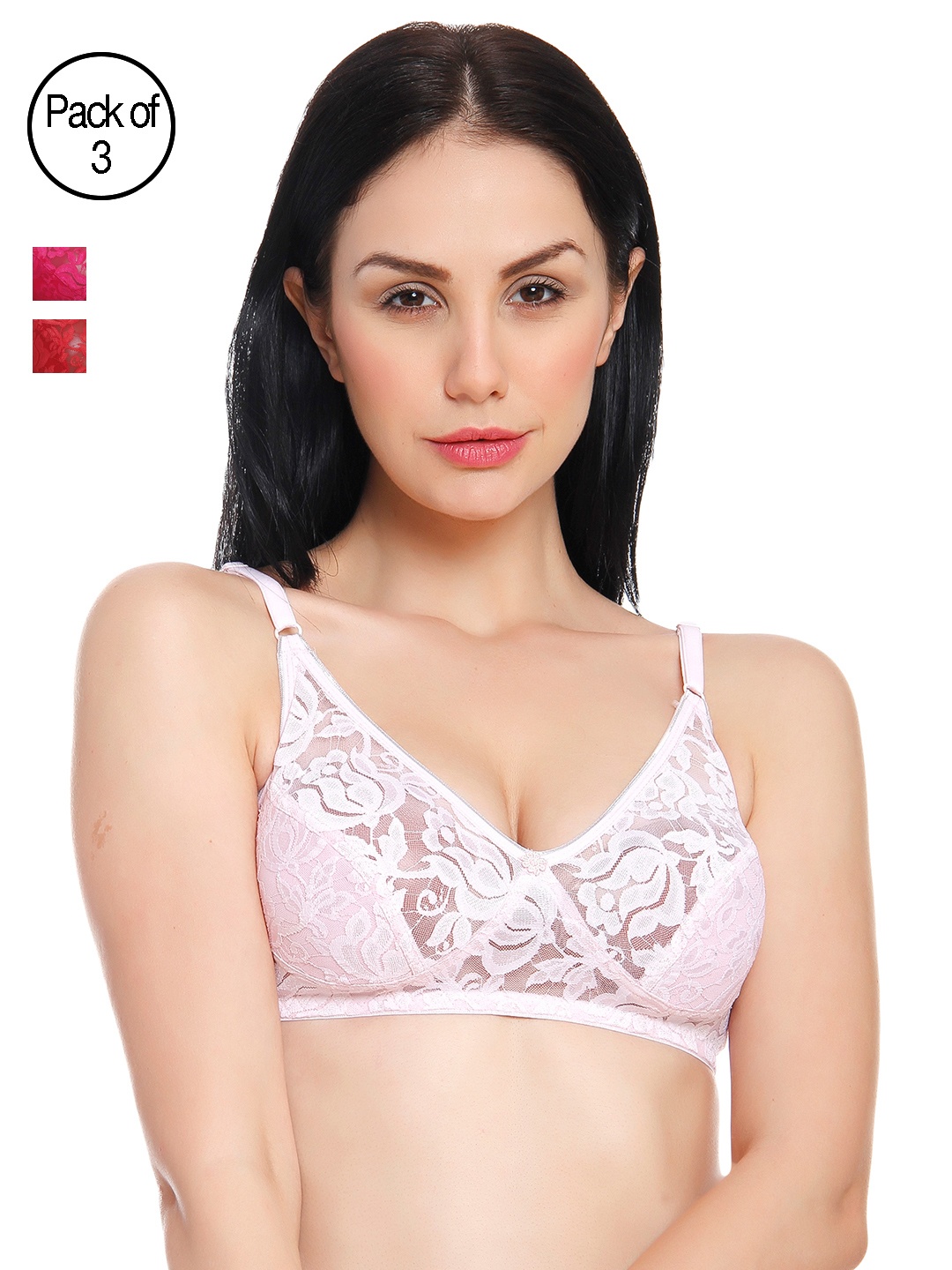

Innocence Women Pack of 3 Balconette Bra BBAPLIN44484_40, Red