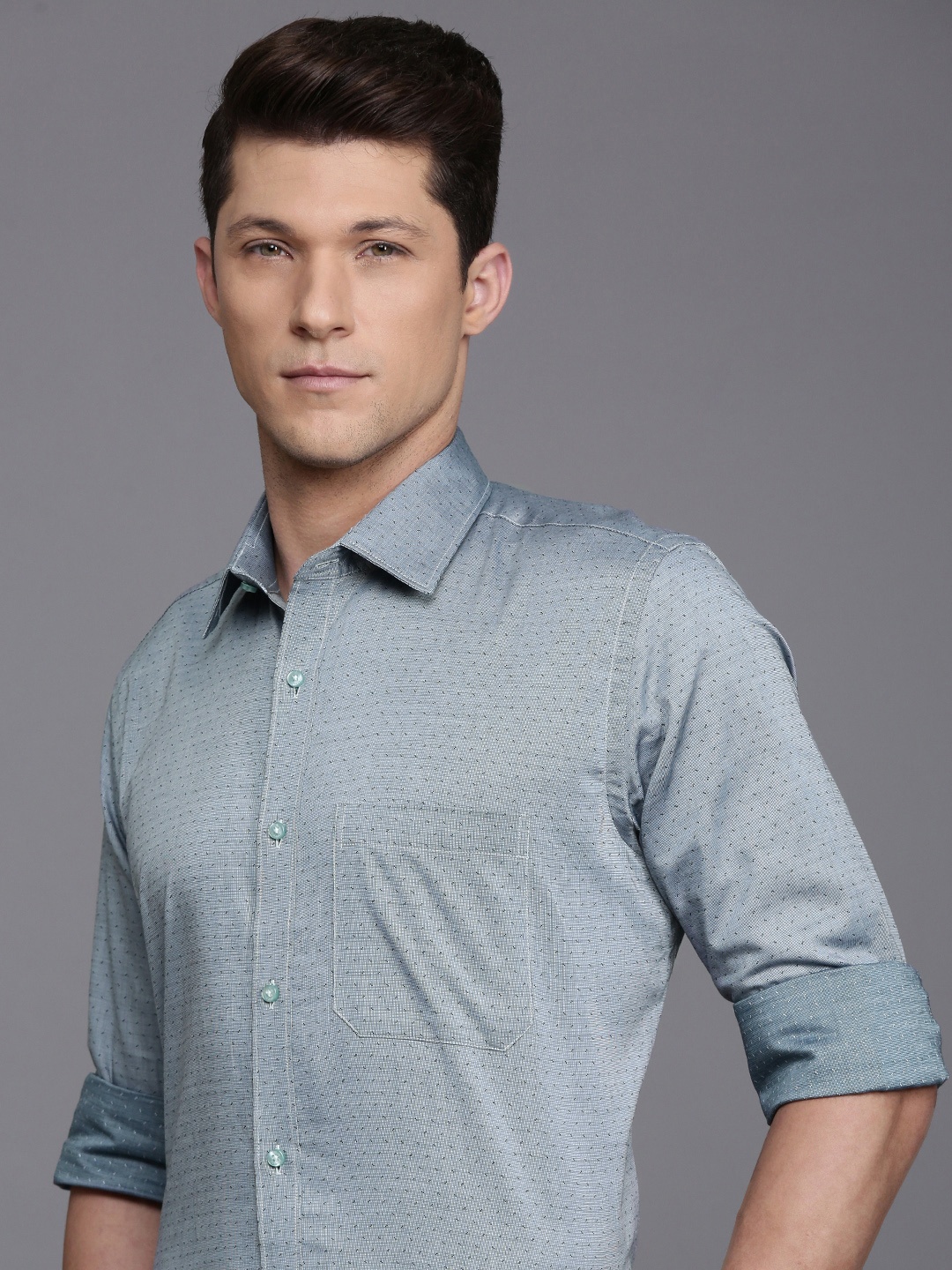 

Raymond Pure Cotton Self Design Textured Formal Shirt, Grey