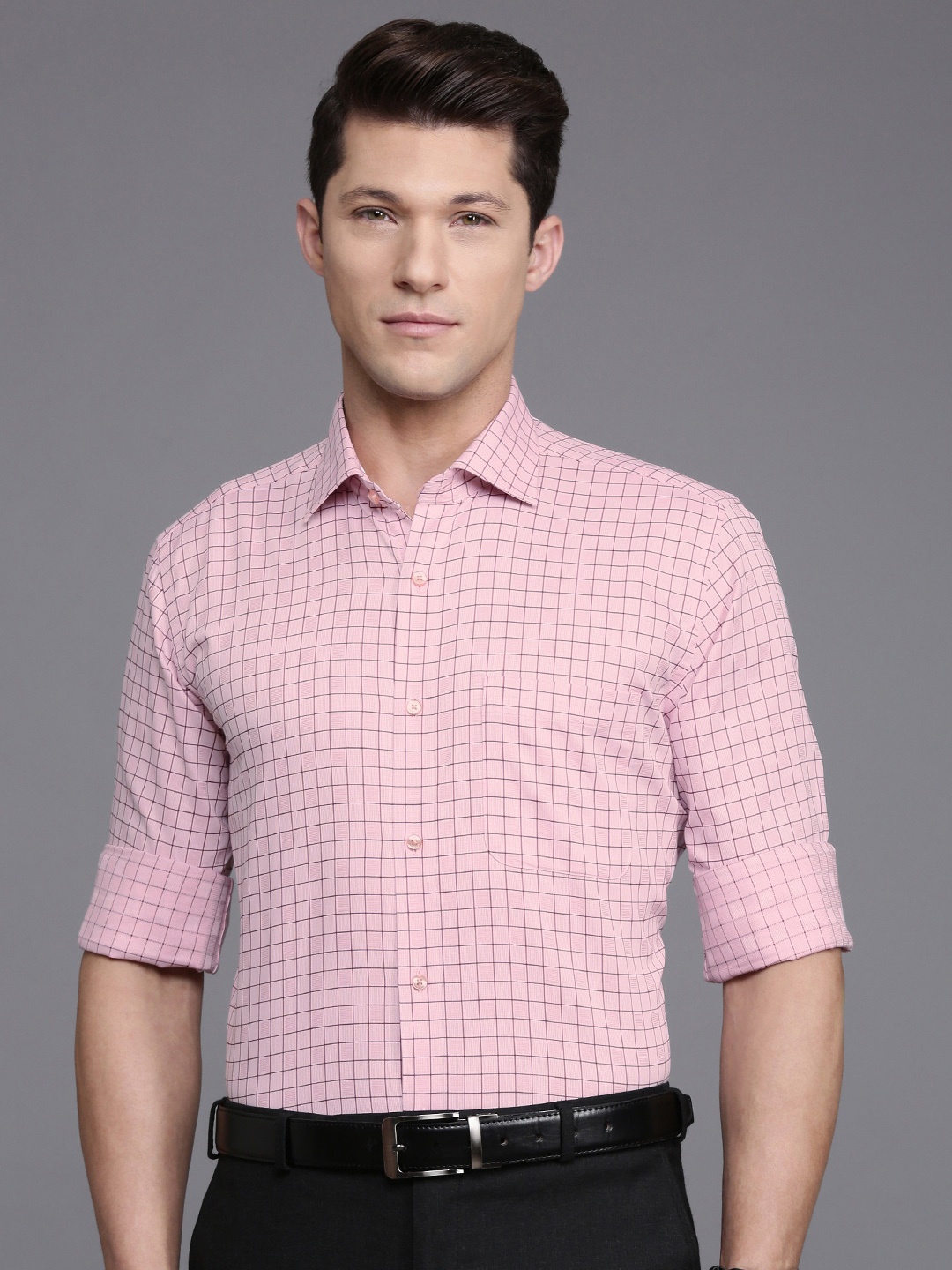 

Raymond Pure Cotton Contemporary Fit Opaque Checked Formal Shirt, Pink