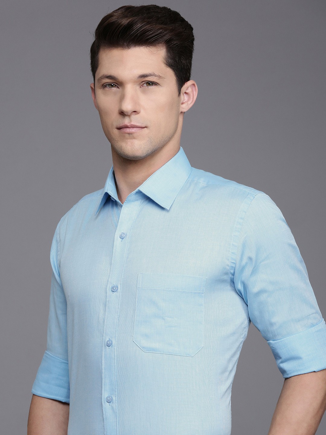 

Raymond Pure Cotton Self Design Contemporary Fit Textured Formal Shirt, Blue