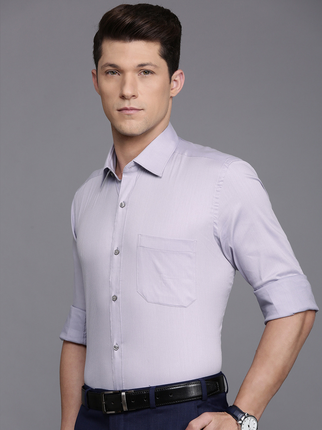 

Raymond Self Design Opaque Formal Shirt, Grey