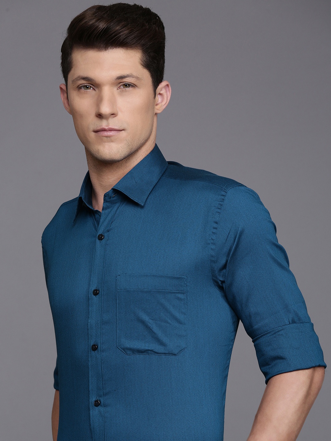 

Raymond Self-Design Textured Formal Shirt, Blue