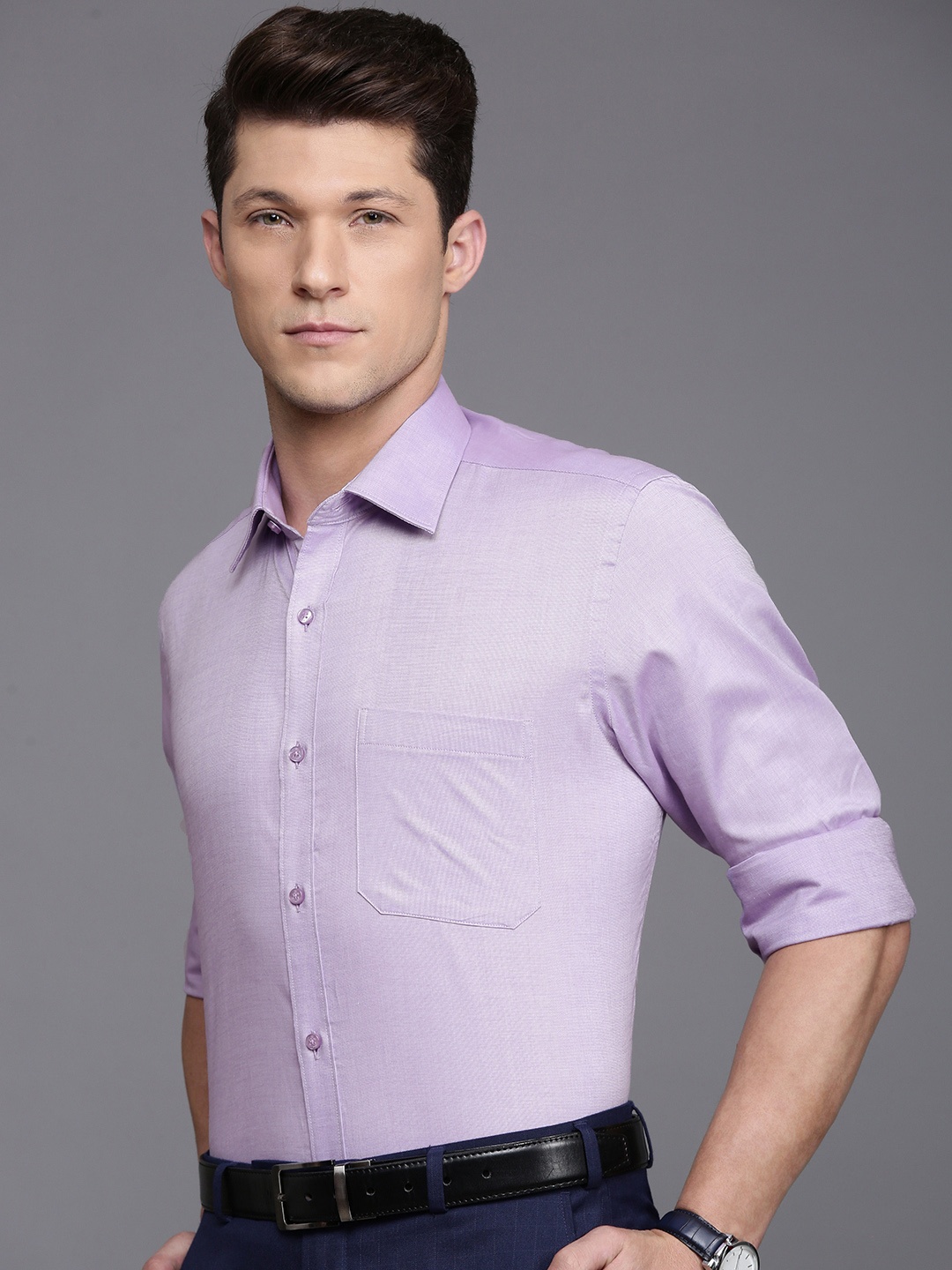 

Raymond Textured Self Design Pure Cotton Formal Shirt, Violet