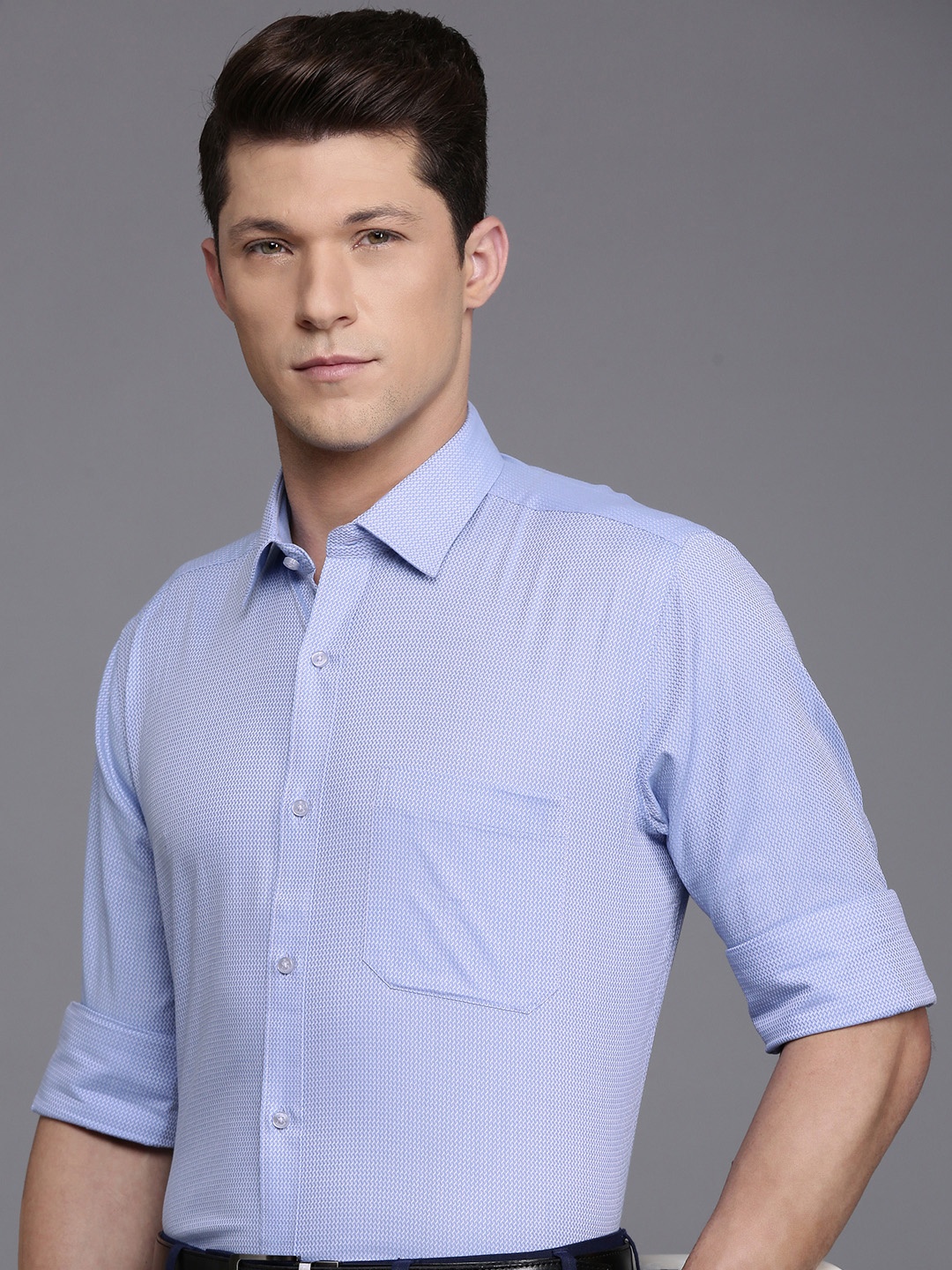 

Raymond Self Design Contemporary Fit Opaque Pure Cotton Formal Shirt, Blue