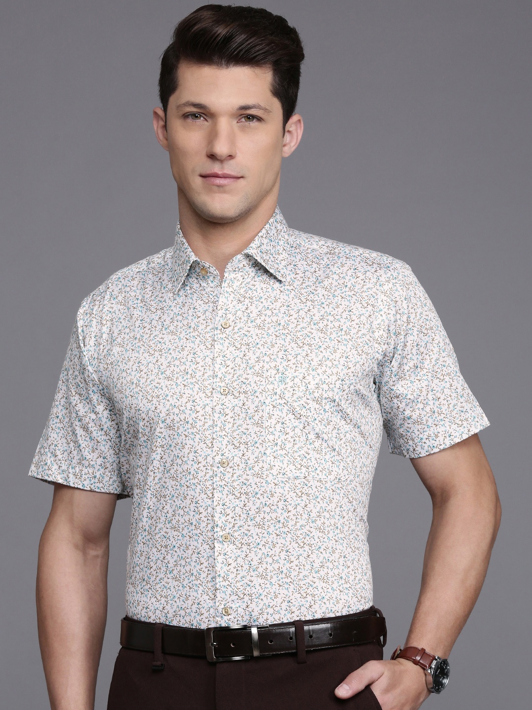 

Raymond Pure Cotton Contemporary Fit Opaque Floral Printed Formal Shirt, Brown