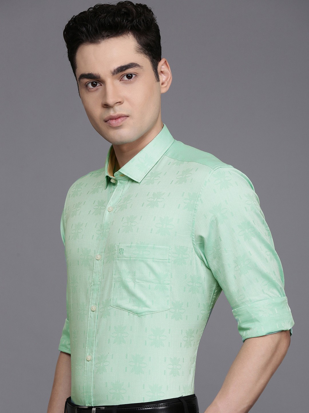 

Raymond Self Design Opaque Pure Cotton Formal Shirt, Green