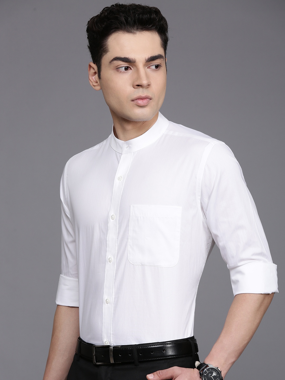 

Raymond Band Collar Pure Cotton Formal Shirt, White