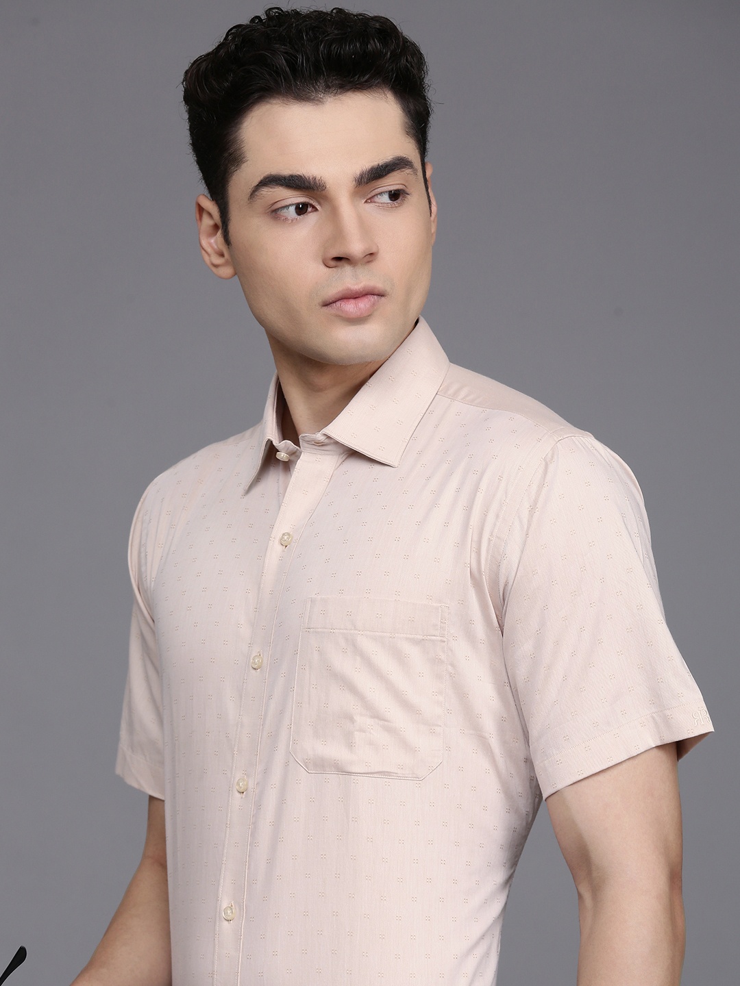

Raymond Self Design Opaque Contemporary Fit Pure Cotton Formal Shirt, Beige