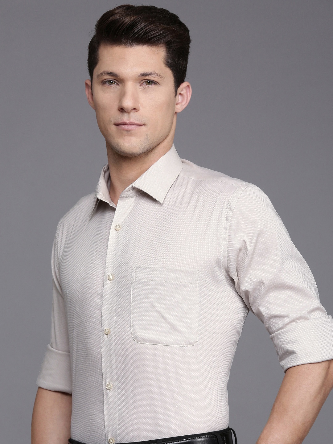 Raymond Contemporary Fit Textured Opaque Formal Shirt, Off white