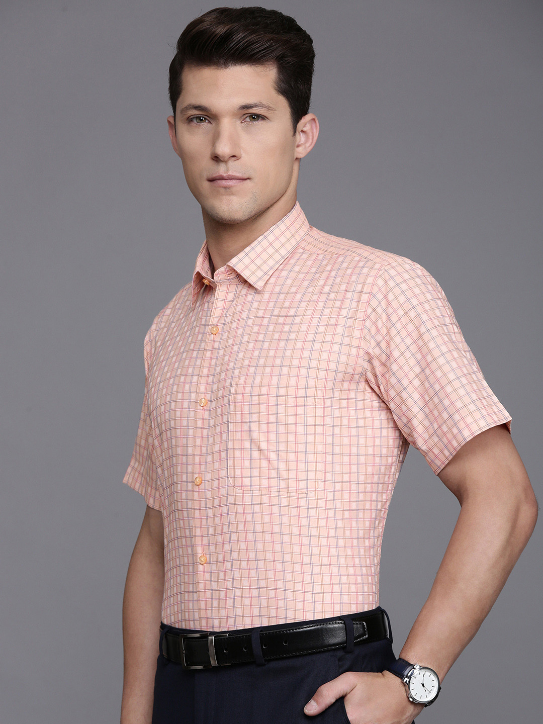 

Raymond Contemporary Checked Pure Cotton Formal Shirt, Peach