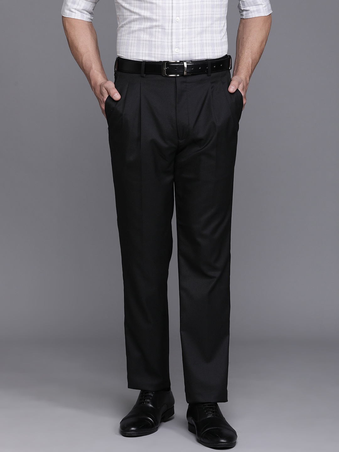 

Raymond Men Classic Pleated Formal Trousers, Black