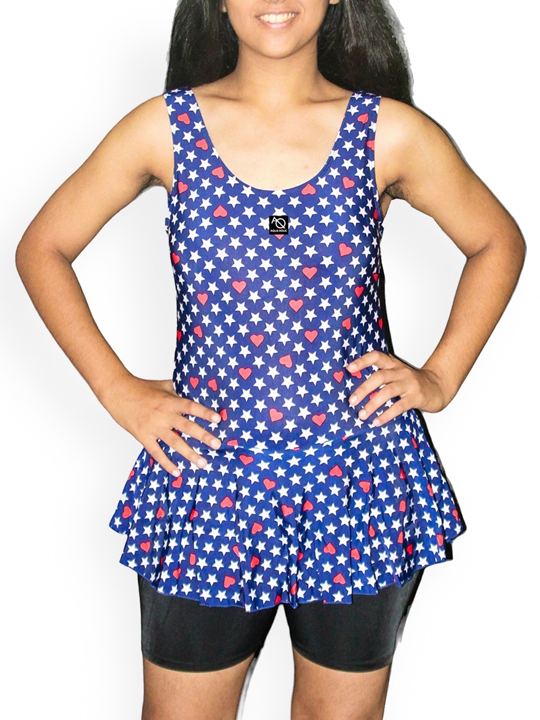 

Aqua Holic Girls Printed Swim Dress, Blue