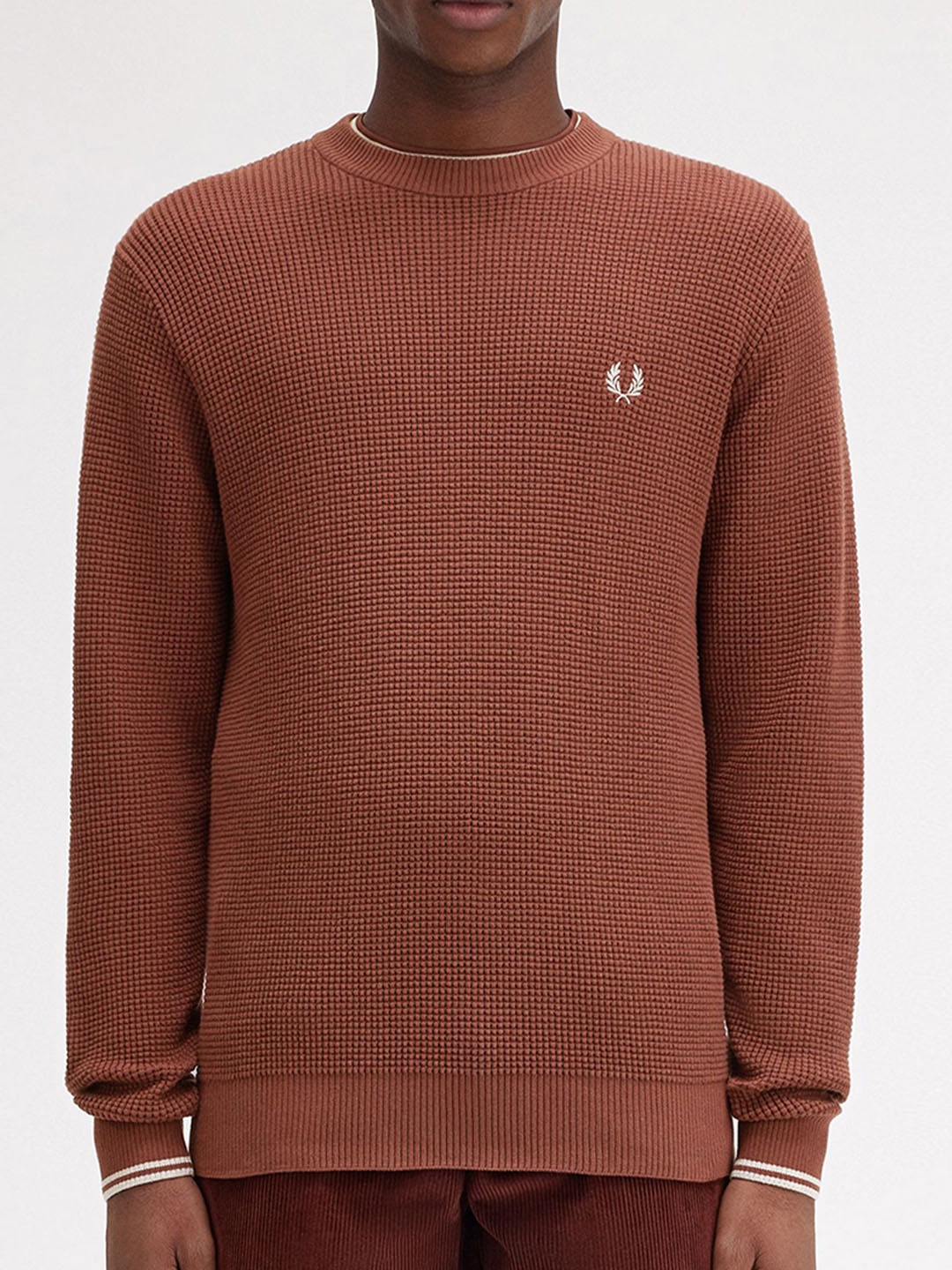 

Fred Perry Men Self Design Pullover Sweater, Brown