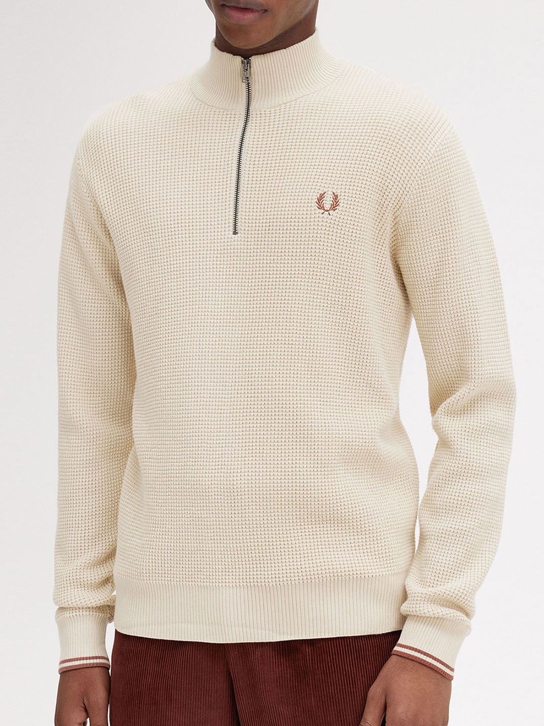 

Fred Perry Men Self Design Cotton Pullover Sweater, Beige