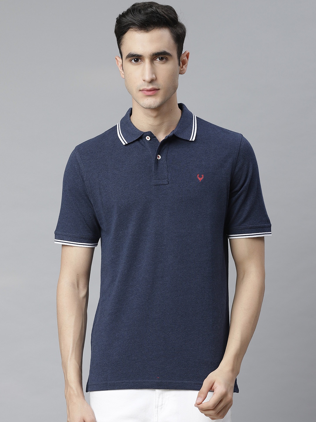 

Allen Solly Men Navy Blue Sport Fit Solid Polo Collar Pure Cotton T-shirt