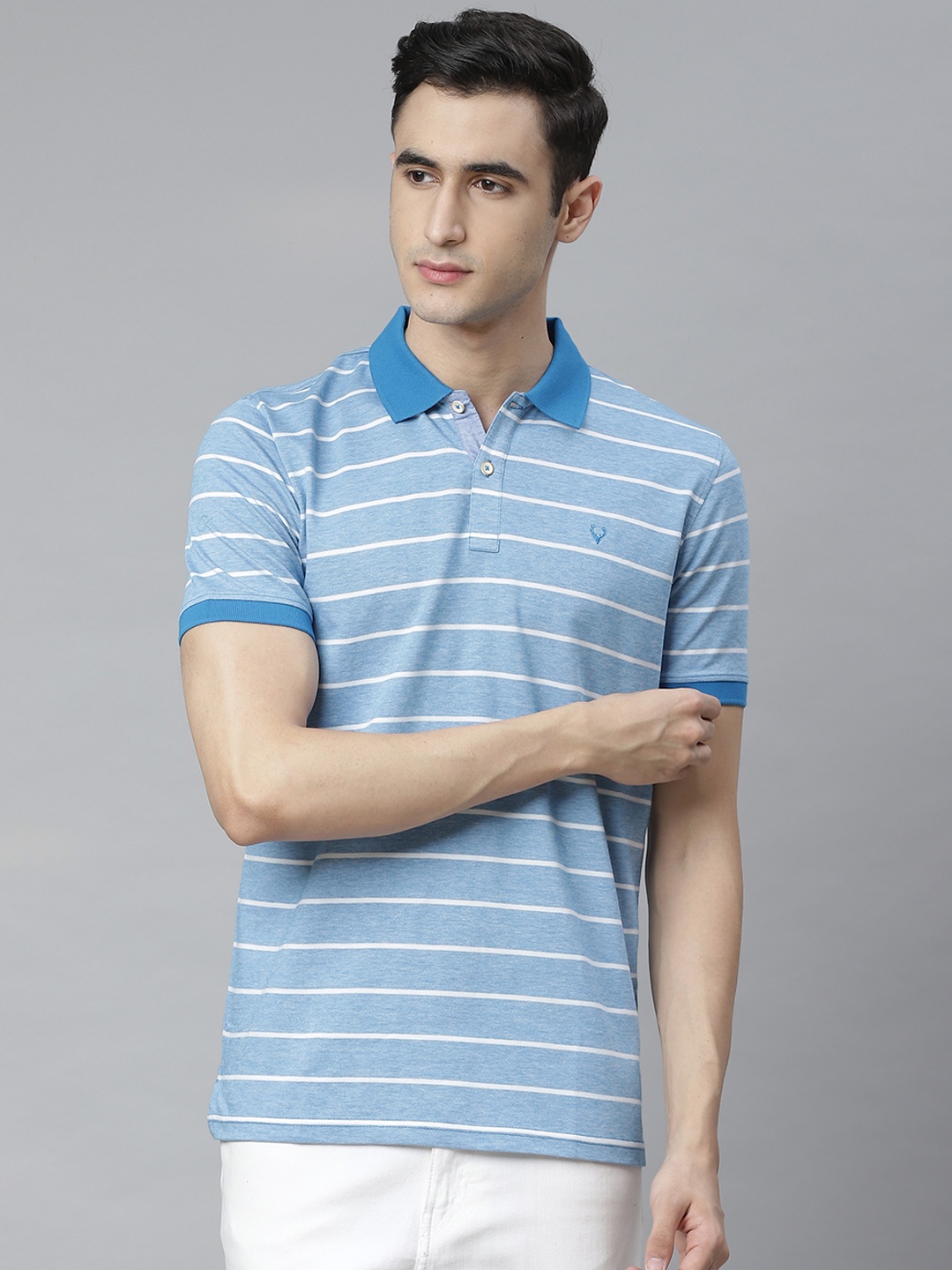 

Allen Solly Men Blue & White Striped Polo Collar T-shirt