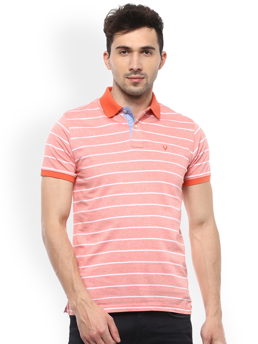 

Allen Solly Men Red Striped Polo Collar T-shirt