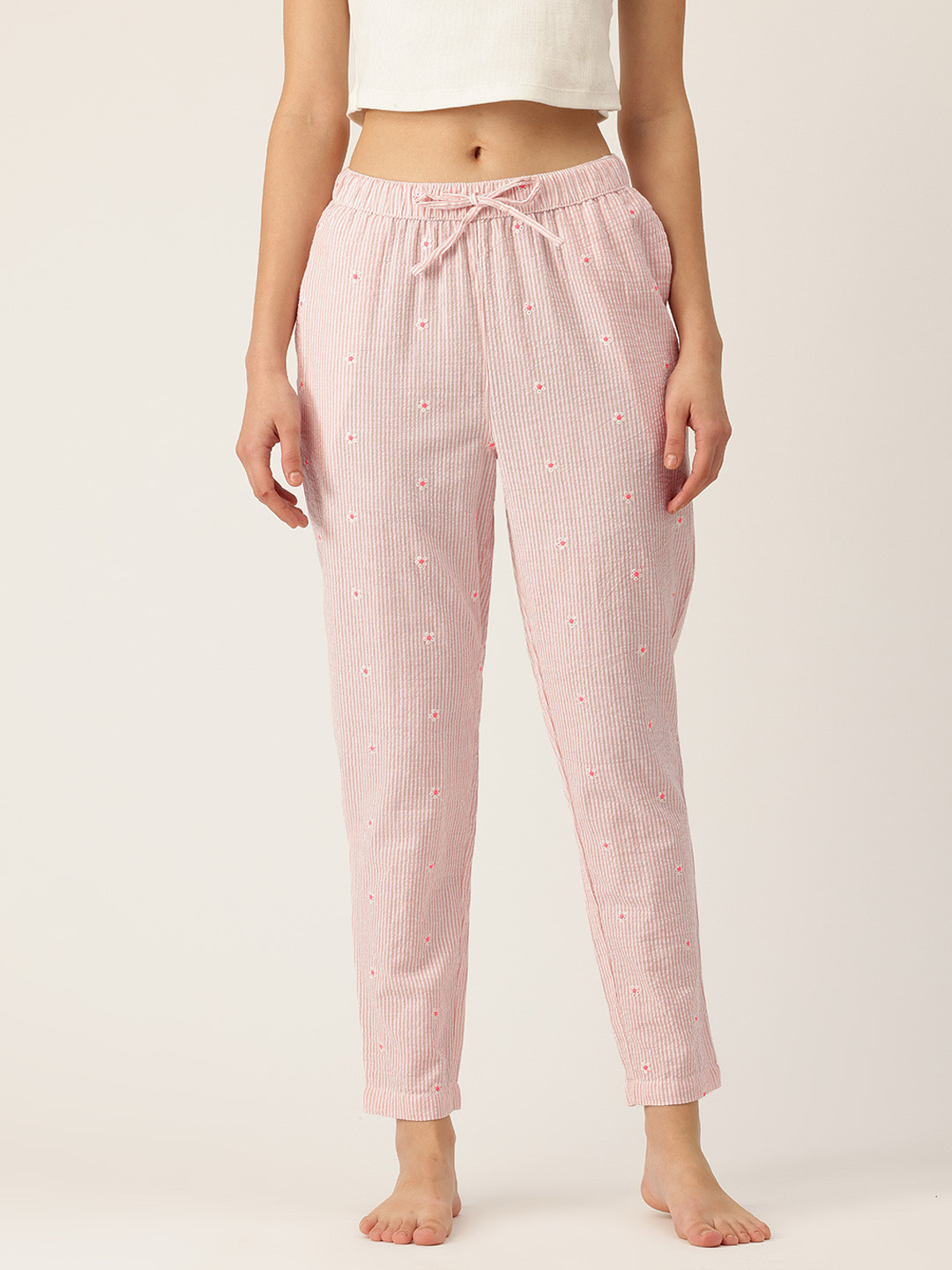 

ETC Striped Pure Cotton Lounge Pants, Pink