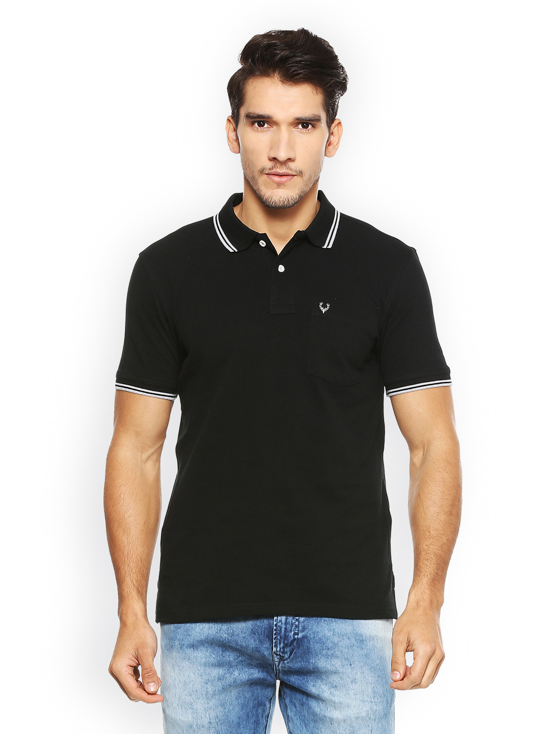 

Allen Solly Men Black Solid Round Neck Pure Cotton T-shirt