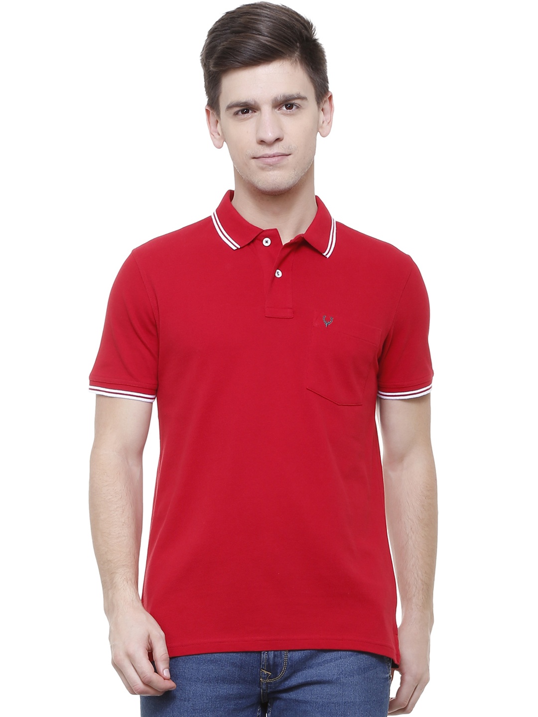 

Allen Solly Men Red Solid Polo Collar Pure Cotton T-shirt