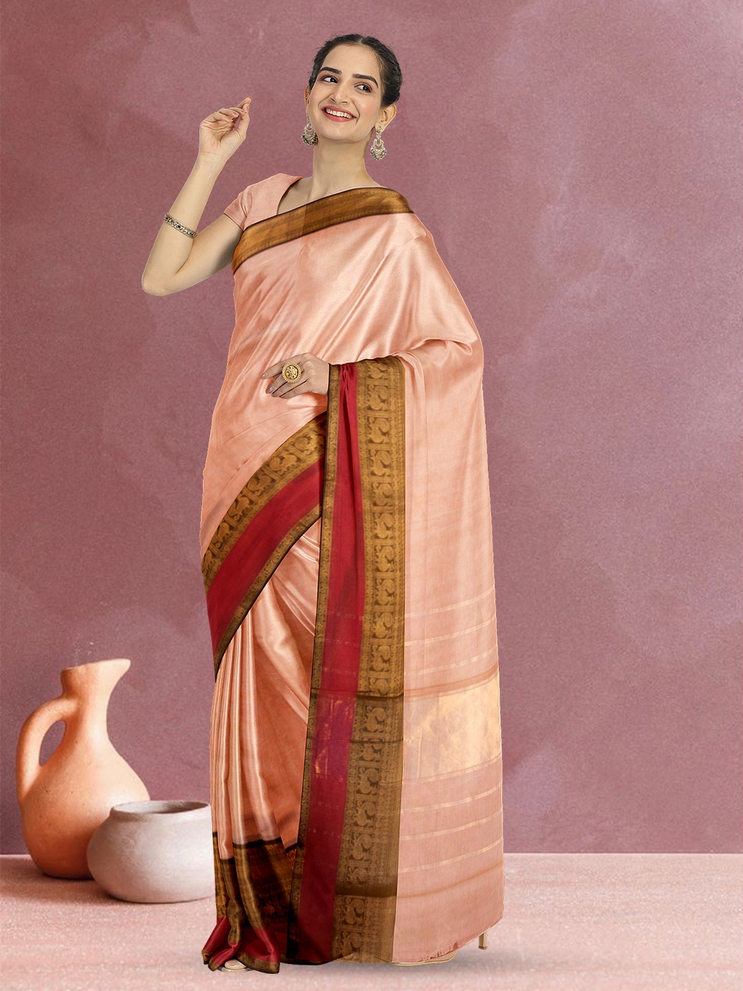 

Avishya Zari Pure Cotton Kanjeevaram Saree, Peach