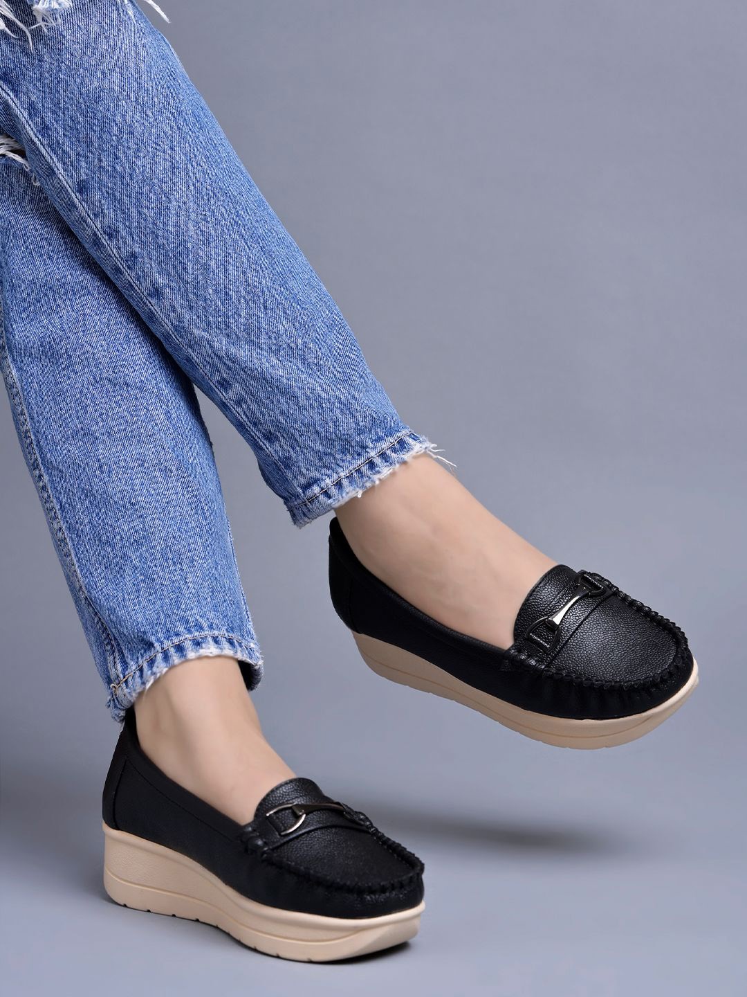 

Shoetopia Women Western Embellished Slip-On Loafers, Black
