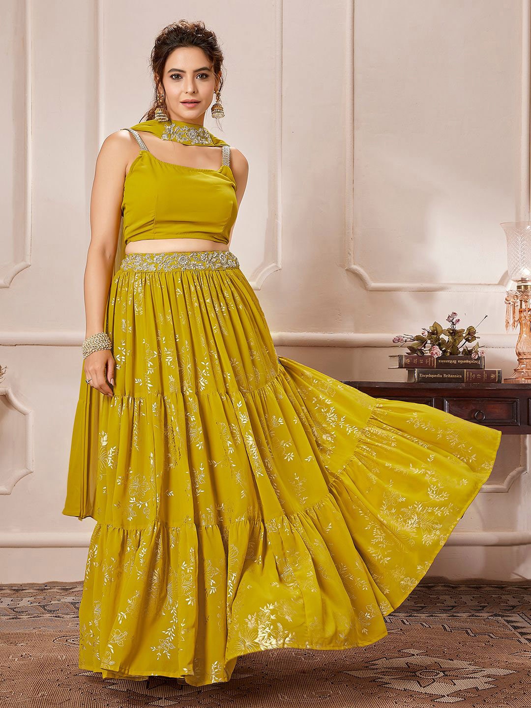 

Janasya Sequinned Ready to Wear Lehenga & Blouse With Dupatta, Yellow