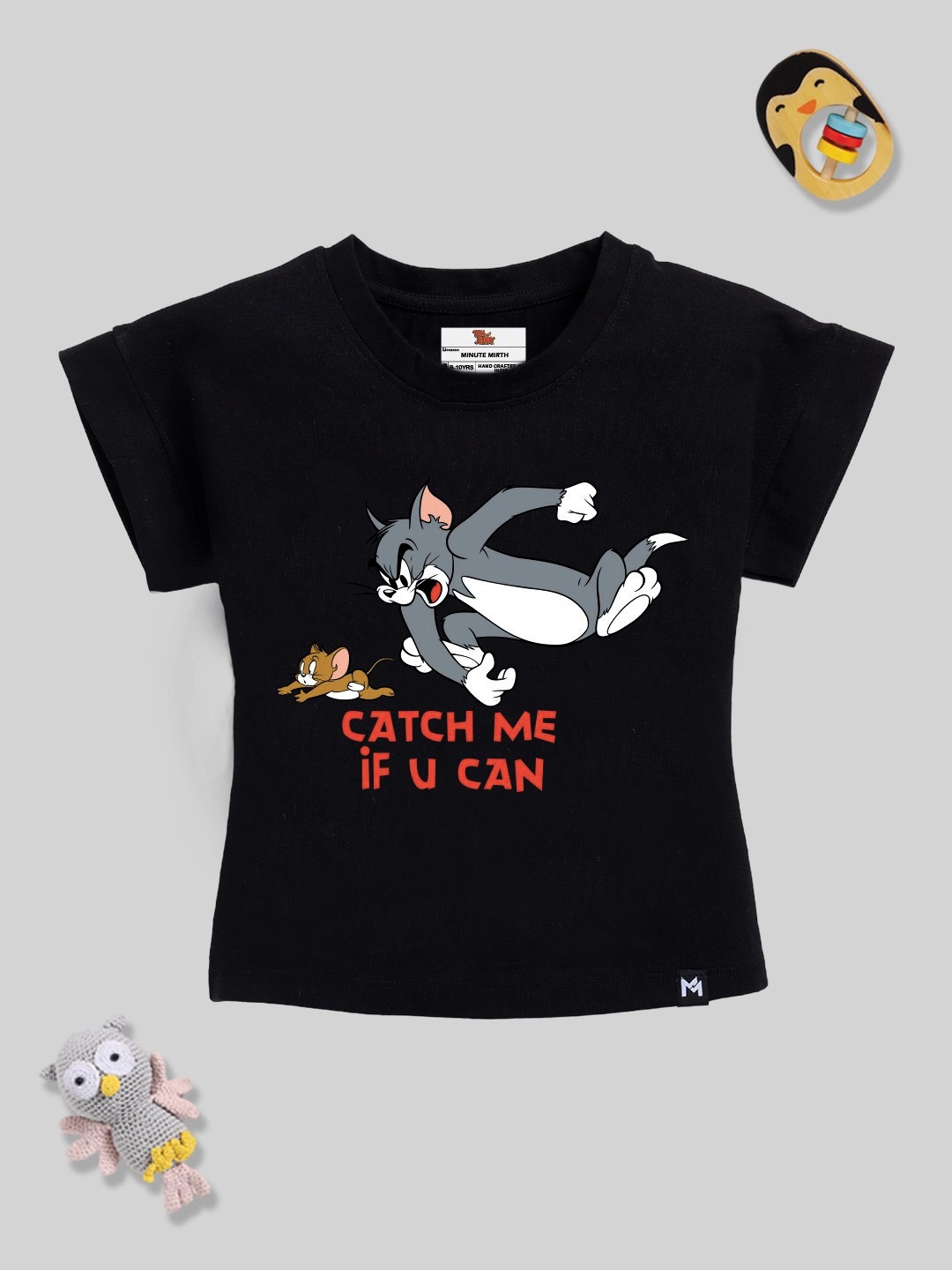 

YK X Minute Mirth Tom & Jerry Printed Extended Sleeves Cotton Tshirt, Black