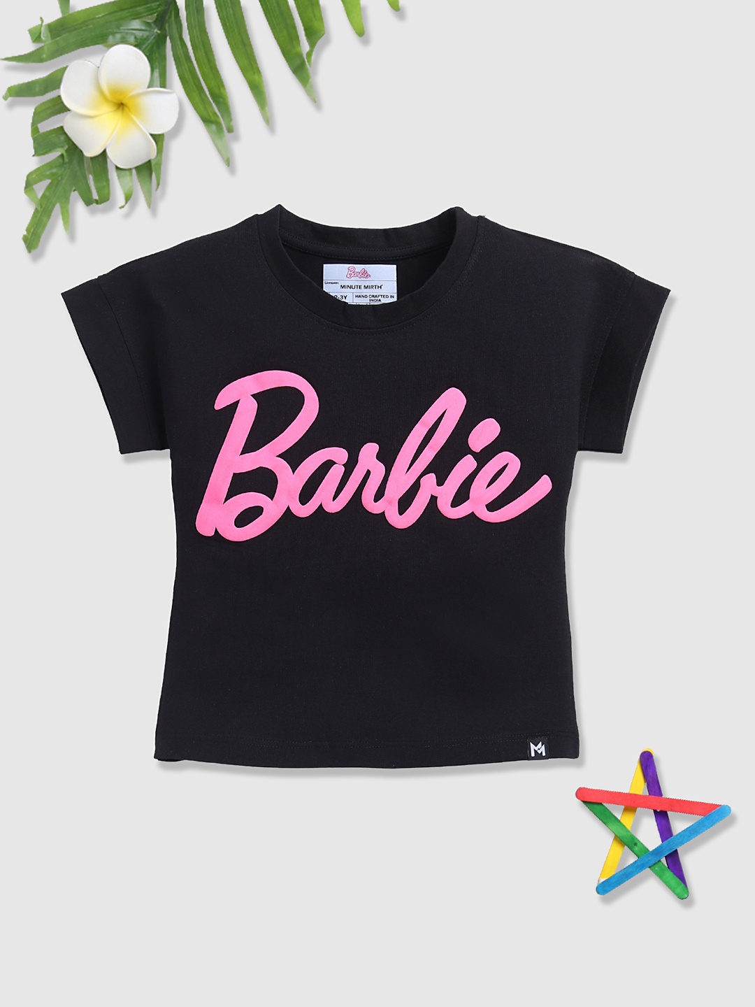 

YK X Minute Mirth Barbie Print Extended Sleeves Cotton Top, Black
