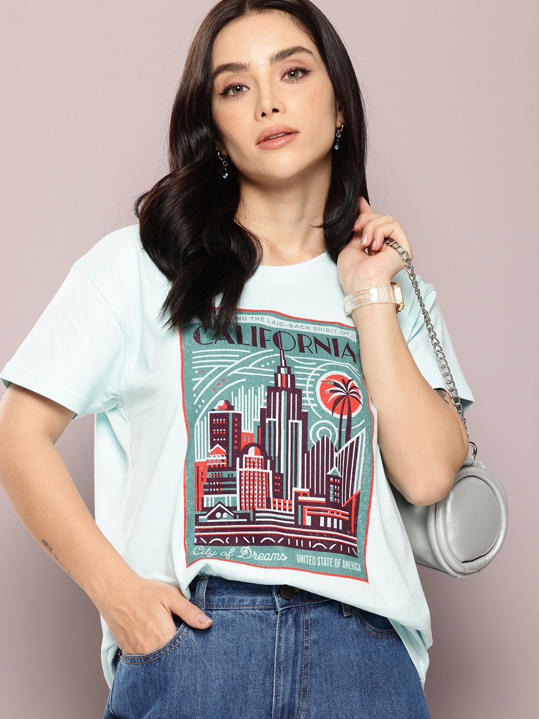 DILLINGER Printed Pure Cotton Boxy T-shirt, Blue
