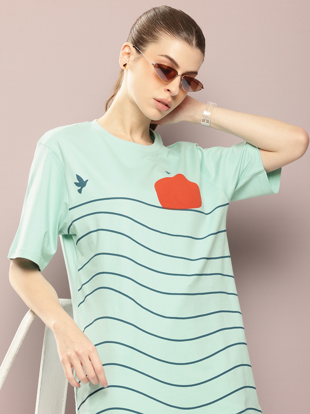 DILLINGER Printed Oversized Pure Cotton T-shirt, Sea green