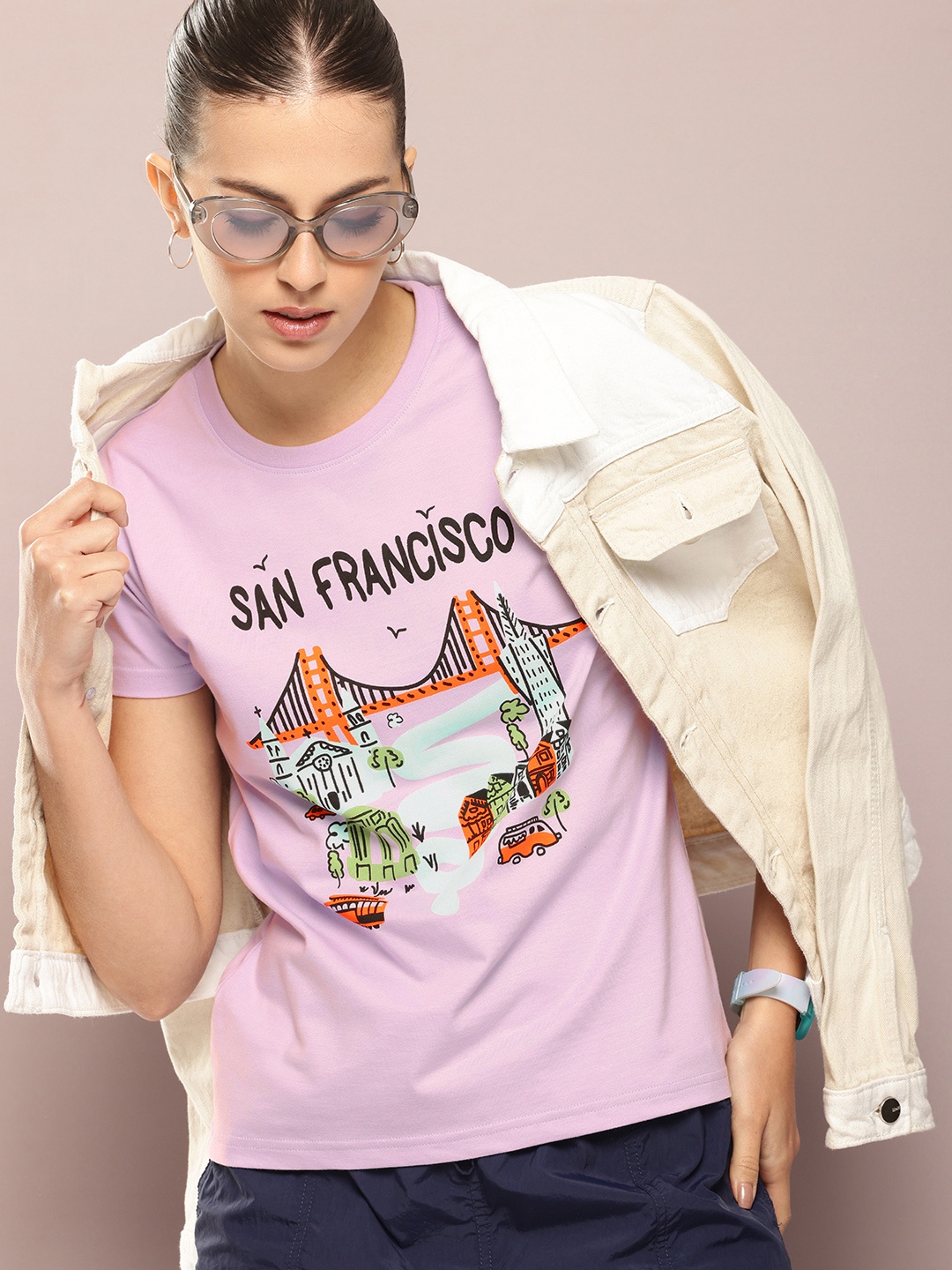 

DILLINGER Printed Pure Cotton T-shirt, Lavender