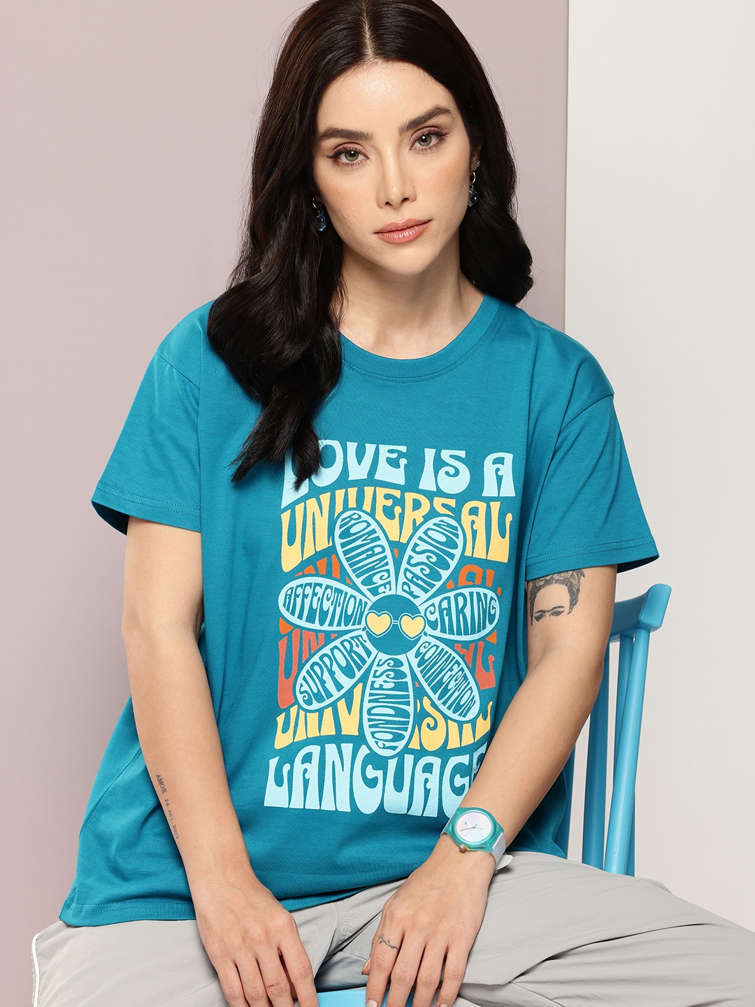 

DILLINGER Typography Printed Pure Cotton Boxy T-shirt, Blue