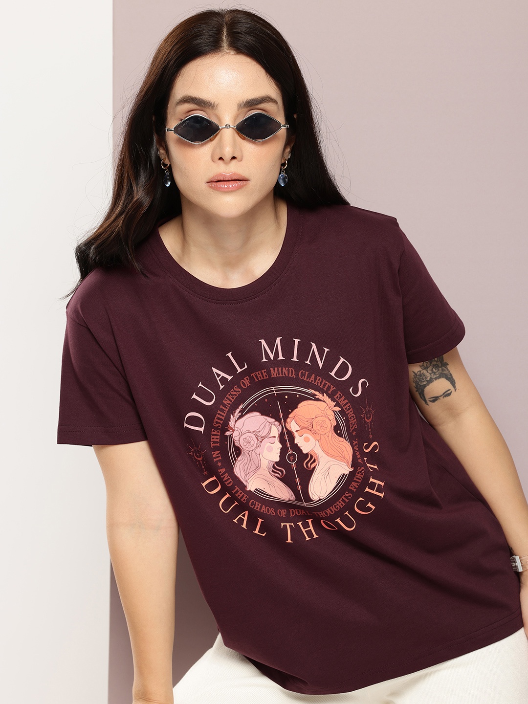 DILLINGER Printed Pure Cotton Boxy T-shirt, Burgundy