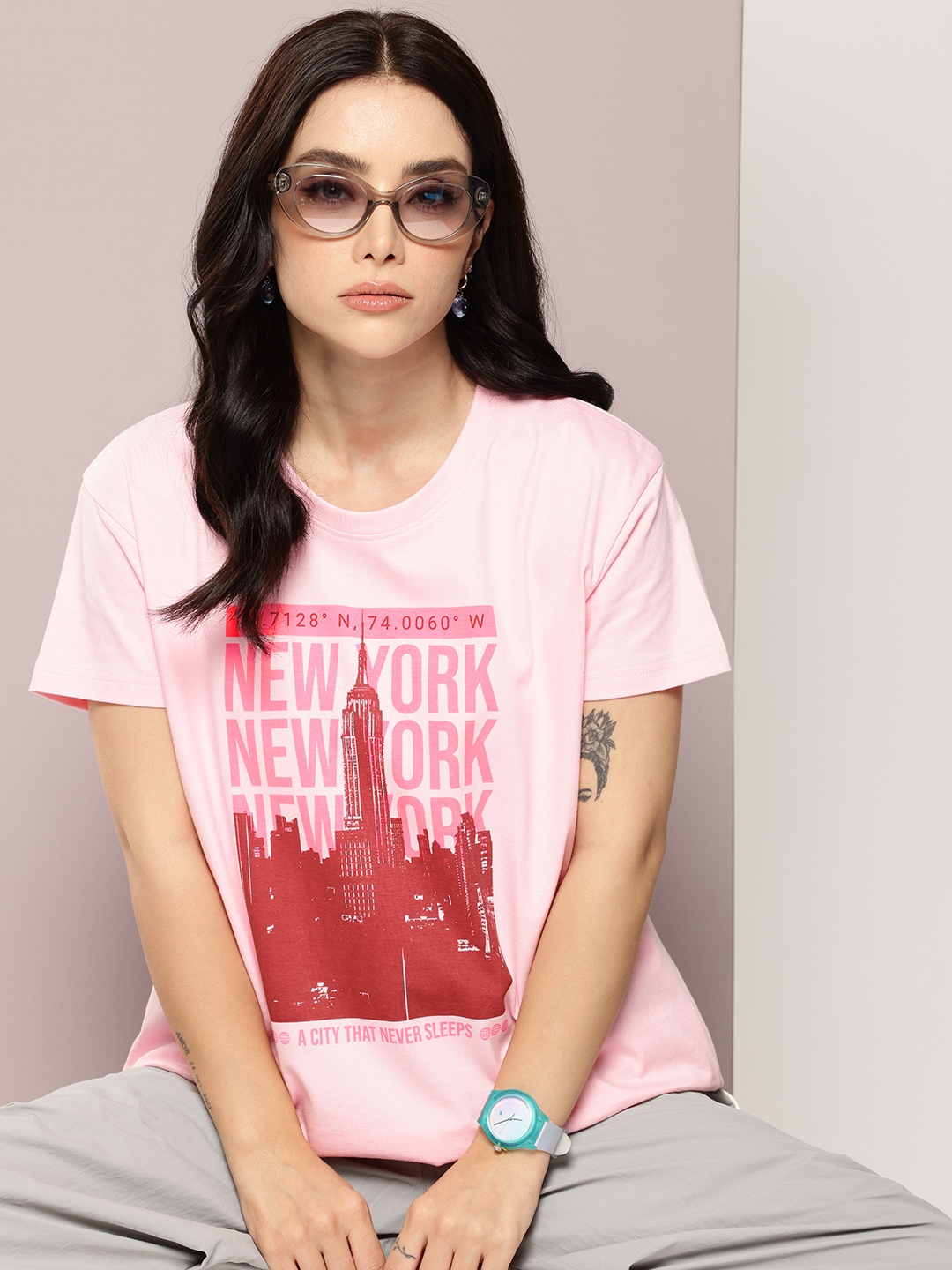 

DILLINGER Typography Printed Pure Cotton Boxy T-shirt, Pink