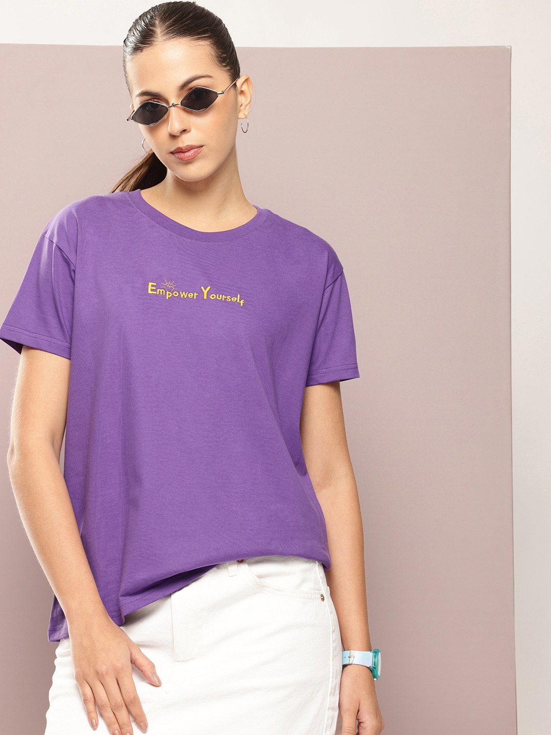 

DILLINGER Typography Embroidered Pure Cotton Boxy T-shirt, Violet