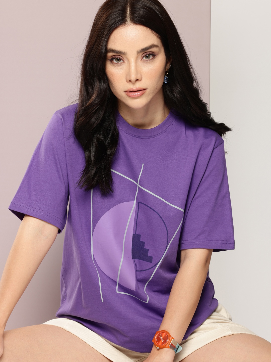 

DILLINGER Printed Oversized Pure Cotton T-shirt, Violet