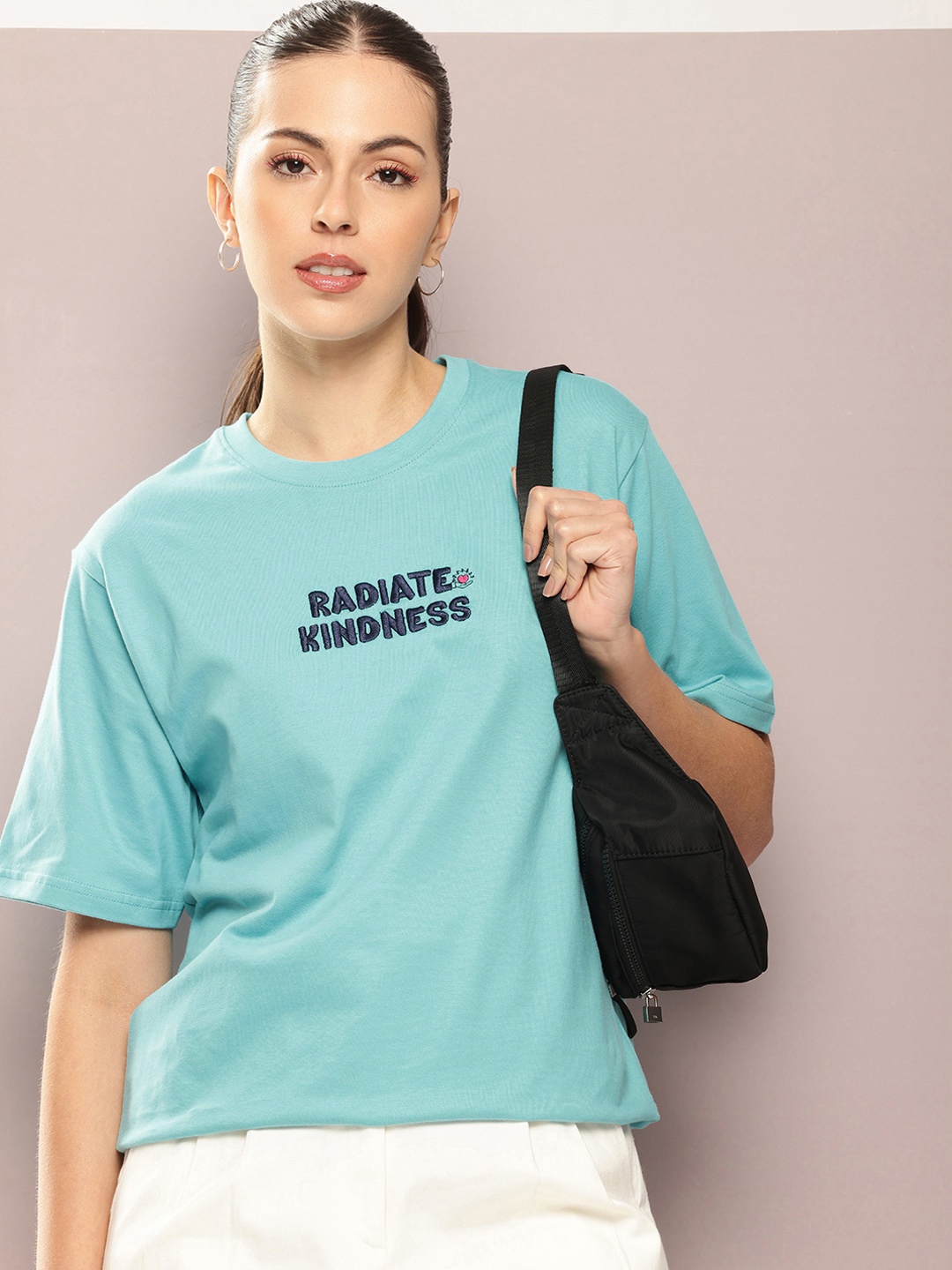 DILLINGER Typography Printed Oversized Pure Cotton T-shirt, Blue