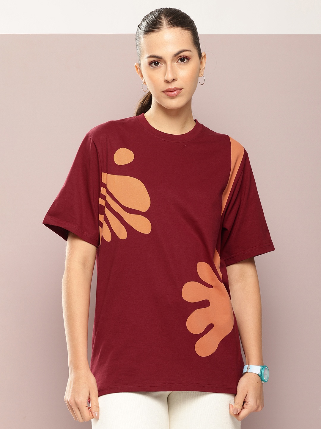 

DILLINGER Printed Oversized Pure Cotton T-shirt, Maroon