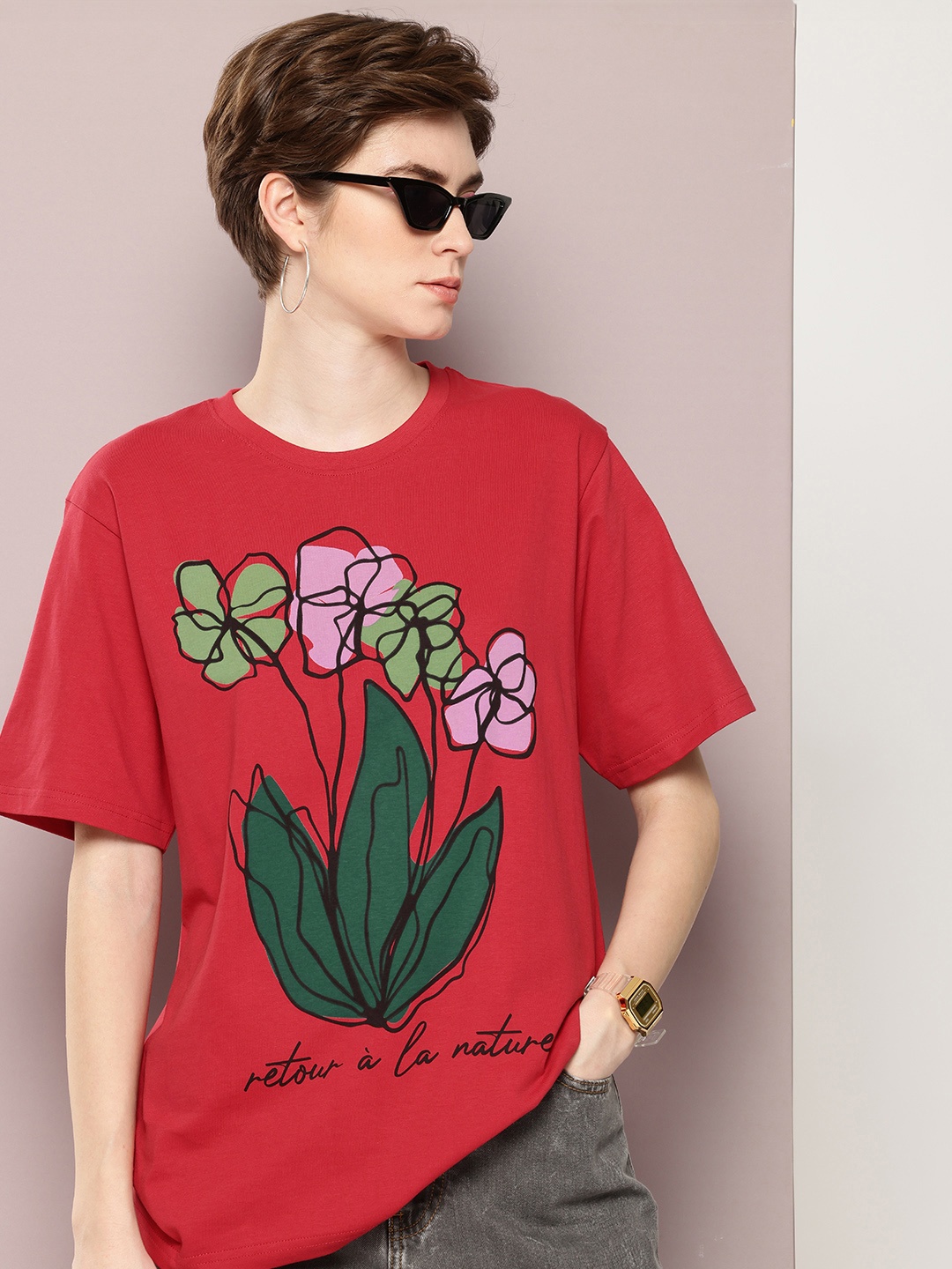 

DILLINGER Printed Oversized Pure Cotton T-shirt, Red