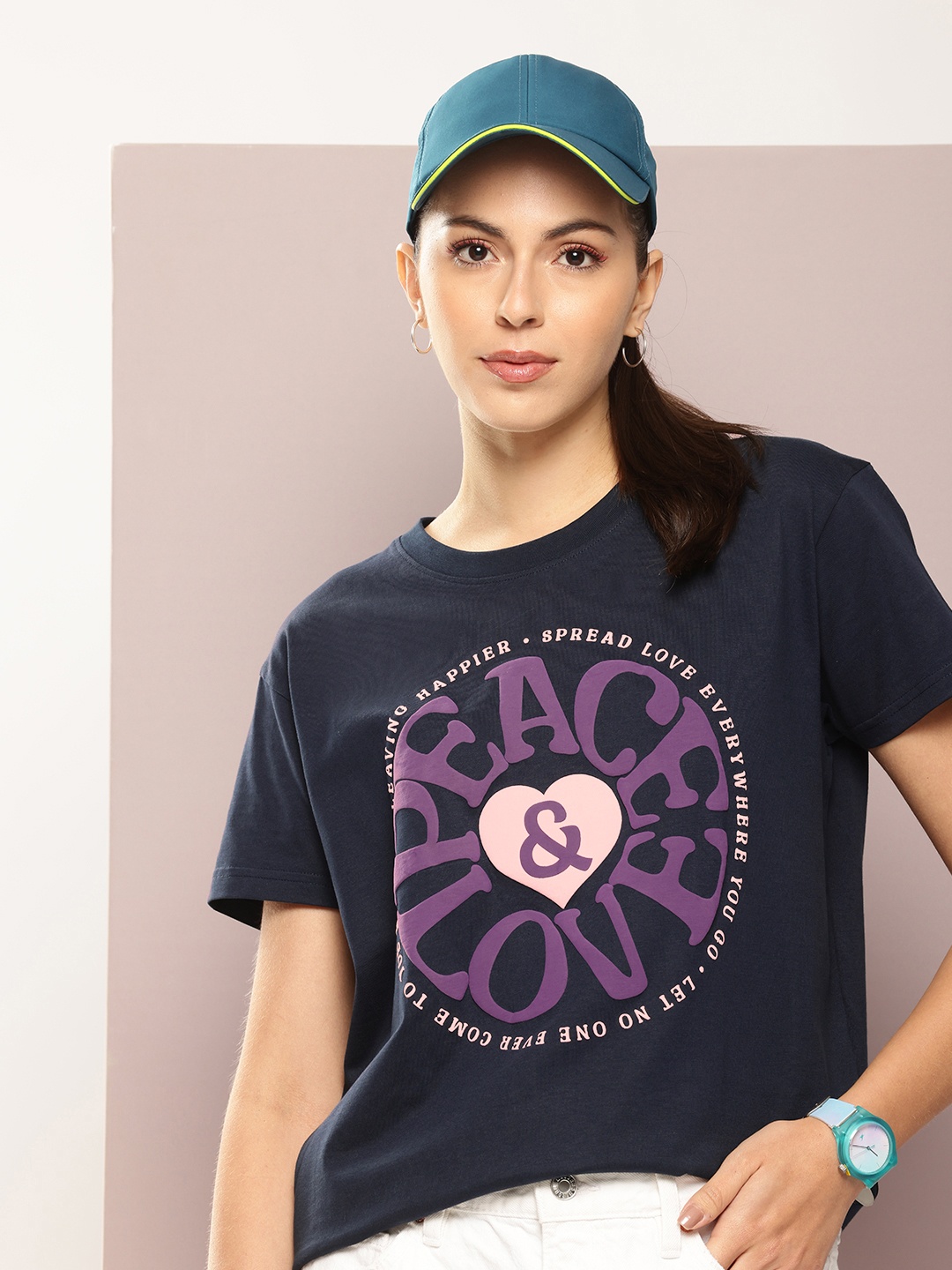 

DILLINGER Typography Printed Pure Cotton Boxy T-shirt, Navy blue