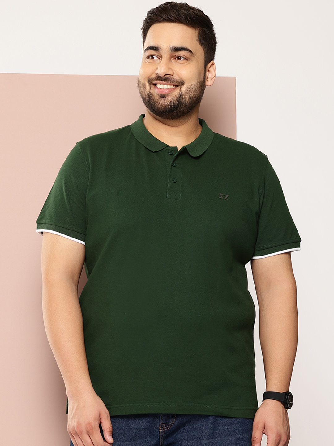 

Sztori Plus Size Polo Collar Bio Finish T-shirt, Green